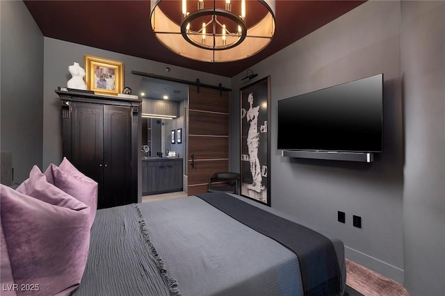 3726 Las Vegas Blvd Unit 1101, Las Vegas, NV 89158 - bedroom with a barn door and a chandelier
