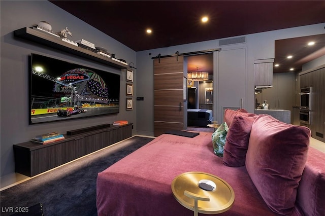 3726 Las Vegas Blvd Unit 1101, Las Vegas, NV 89158 - home theater room featuring a barn door and carpet floors