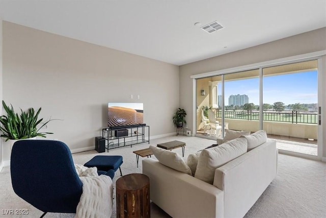 living room with light carpet