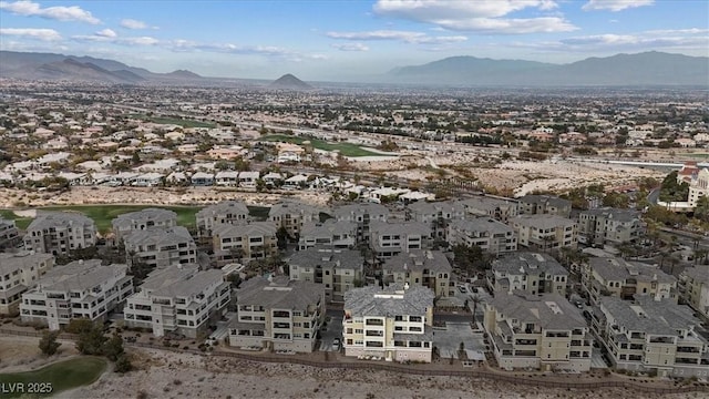 drone / aerial view featuring a mountain view