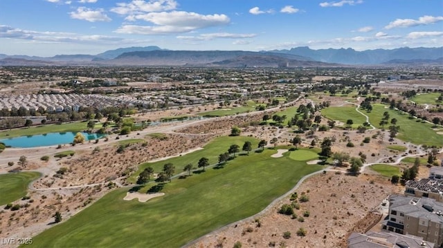 bird's eye view featuring a water and mountain view