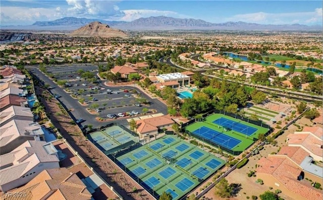 drone / aerial view with a residential view and a mountain view