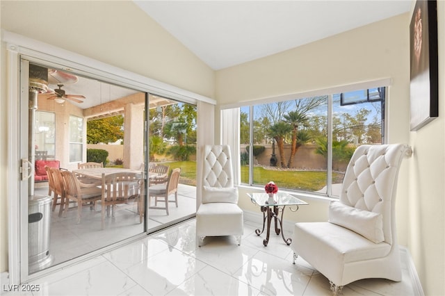 sunroom with vaulted ceiling