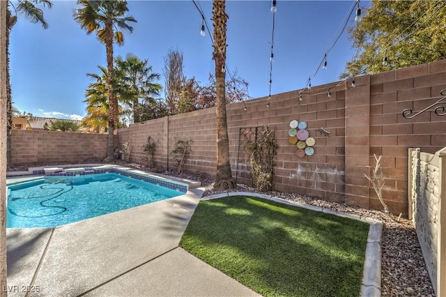 view of swimming pool with a fenced in pool and a fenced backyard