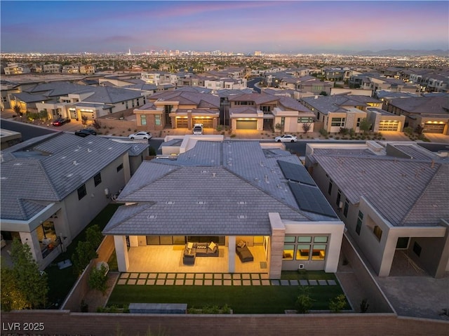 view of aerial view at dusk