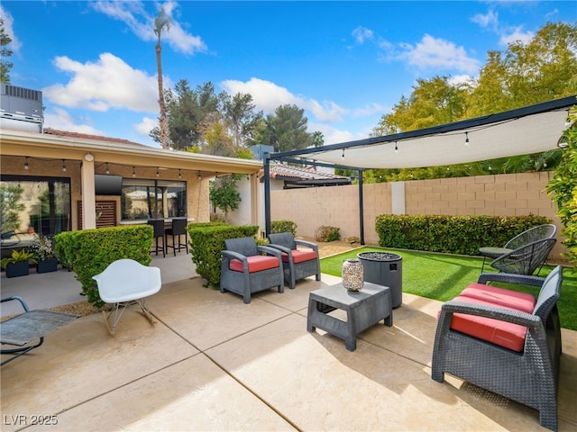 view of patio / terrace featuring central AC unit and an outdoor hangout area