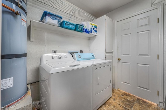 laundry room featuring washing machine and clothes dryer and strapped water heater