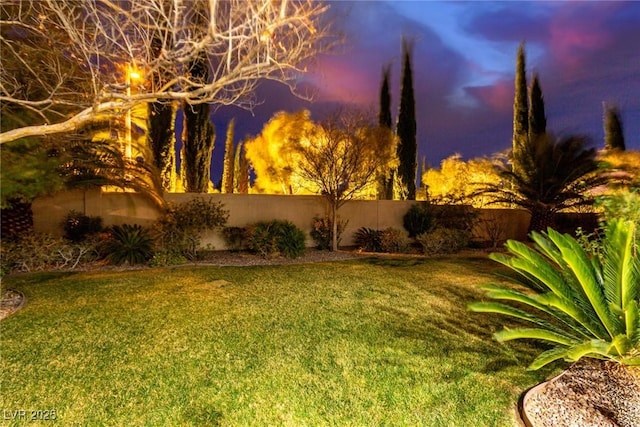 view of yard at dusk