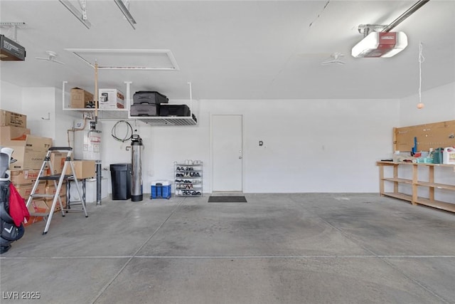 garage featuring a garage door opener and gas water heater