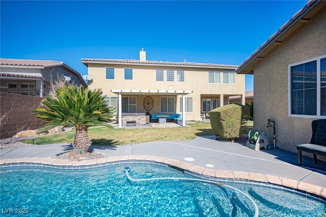 view of swimming pool featuring a pergola and a patio area