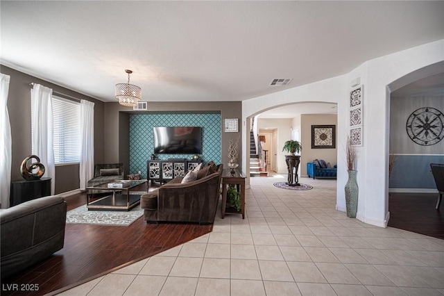 living room featuring light tile patterned floors