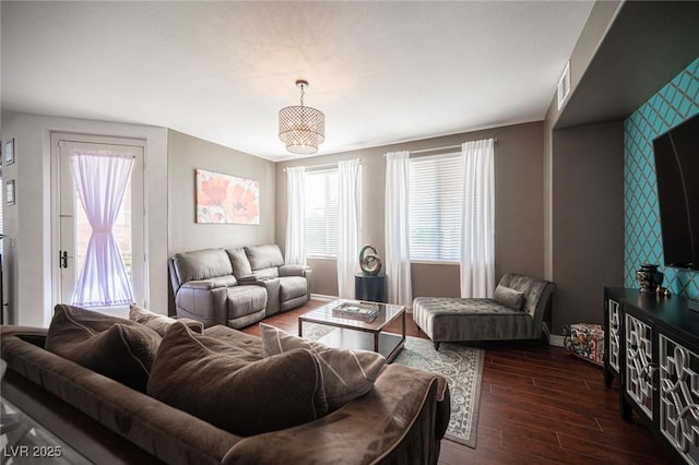 living room with dark wood-type flooring