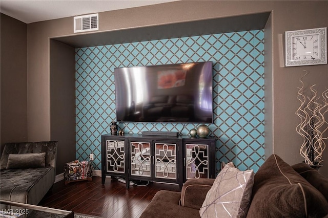 living room with dark wood-type flooring