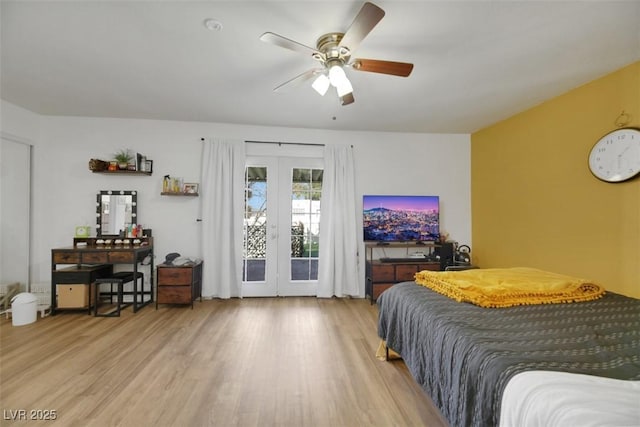 3473 Monte Carlo Dr, Las Vegas, NV 89121 - bedroom with french doors, access to outside, wood finished floors, and a ceiling fan
