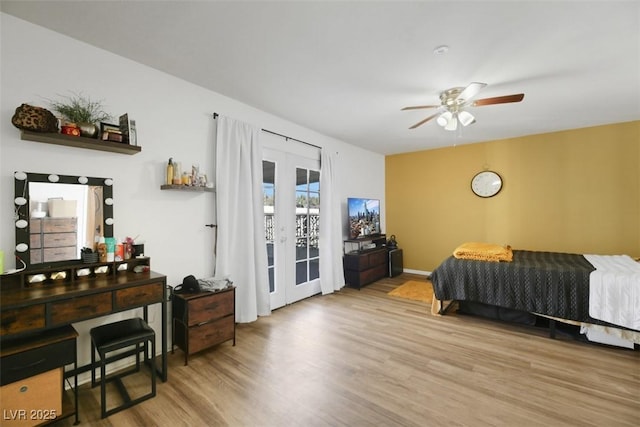 3473 Monte Carlo Dr, Las Vegas, NV 89121 - bedroom featuring french doors, wood finished floors, access to outside, and ceiling fan