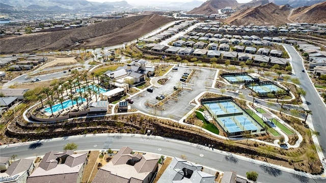 drone / aerial view featuring a mountain view