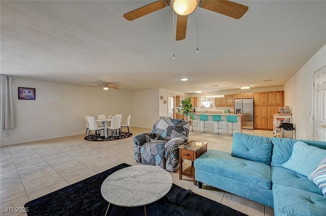 living room with light tile patterned flooring