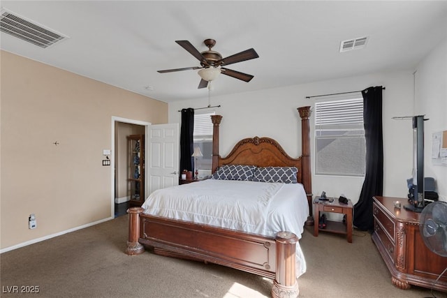 bedroom featuring carpet floors and ceiling fan