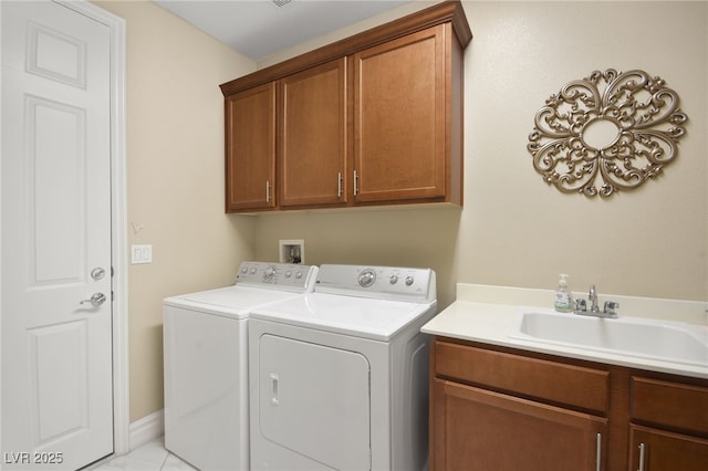 laundry room featuring cabinets, sink, and washer and clothes dryer