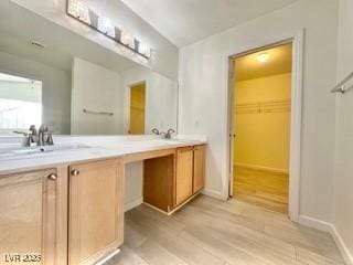 bathroom with vanity and hardwood / wood-style floors