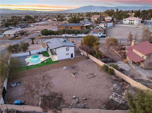 view of aerial view at dusk