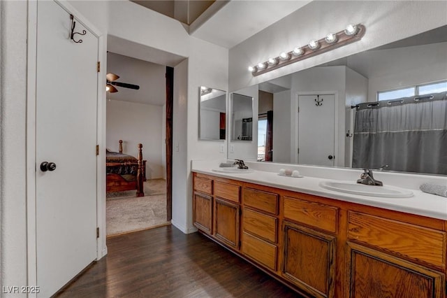 bathroom featuring vanity and wood-type flooring