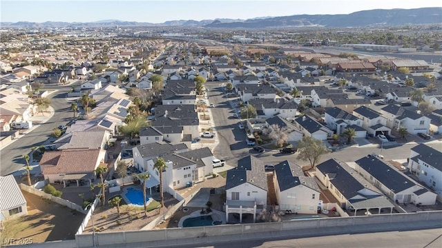 aerial view featuring a residential view and a mountain view