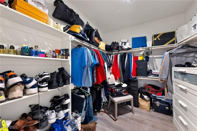 spacious closet featuring light hardwood / wood-style floors