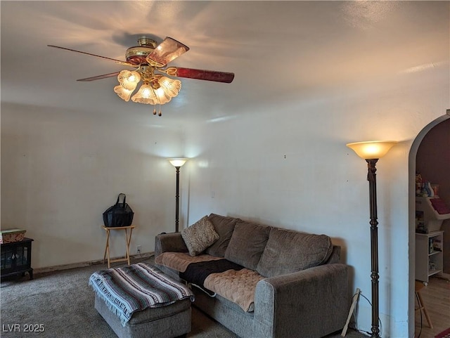 living room with ceiling fan