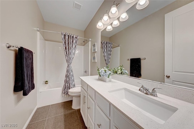 full bathroom with tile patterned flooring, vanity, shower / bath combination with curtain, and toilet