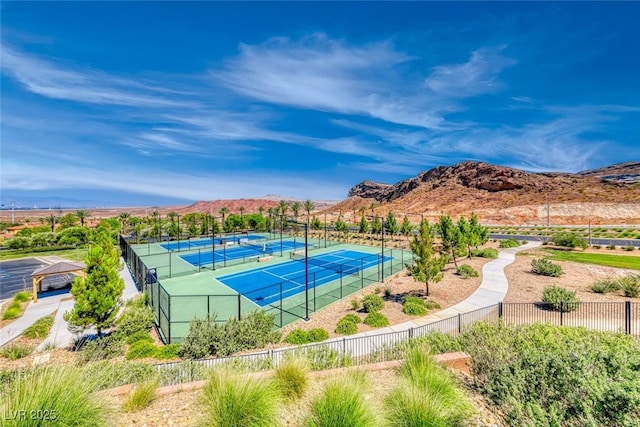 view of sport court featuring a mountain view