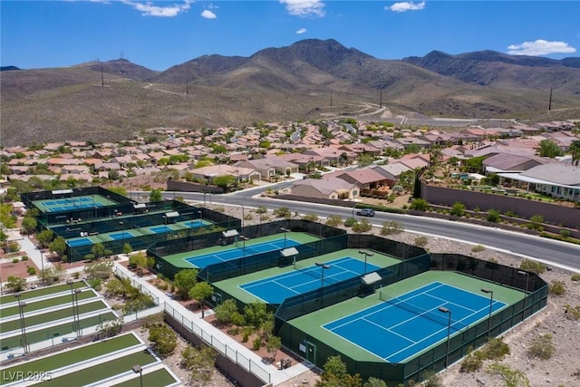 aerial view featuring a residential view and a mountain view