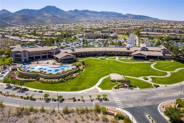 drone / aerial view with a mountain view