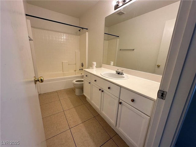 full bathroom featuring tile patterned flooring, vanity, shower / tub combination, and toilet