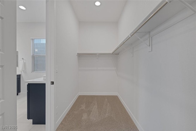 spacious closet with light colored carpet