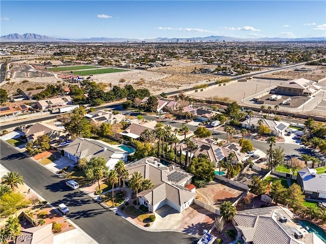 drone / aerial view featuring a mountain view