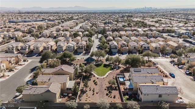 drone / aerial view featuring a mountain view