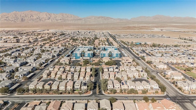 drone / aerial view featuring a mountain view