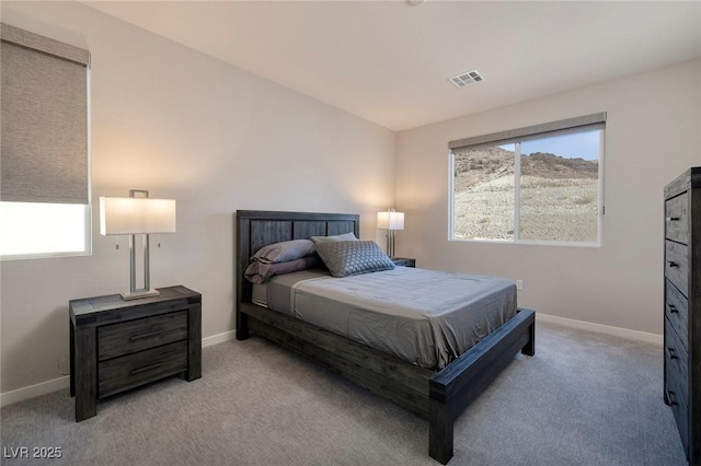 carpeted bedroom featuring multiple windows