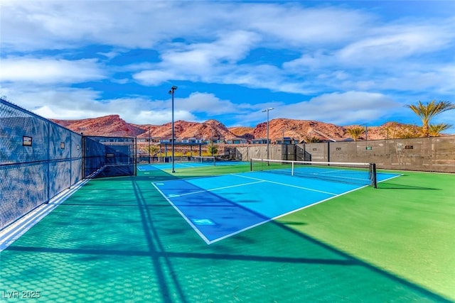 view of sport court featuring a mountain view