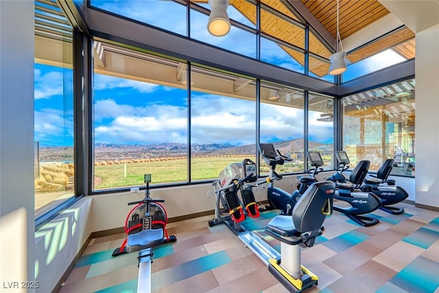 workout area featuring a mountain view