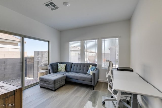 office area featuring light hardwood / wood-style flooring and a wealth of natural light