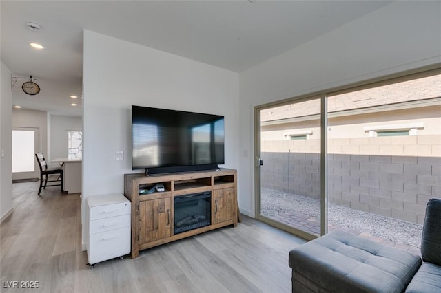 living room featuring light hardwood / wood-style flooring and plenty of natural light