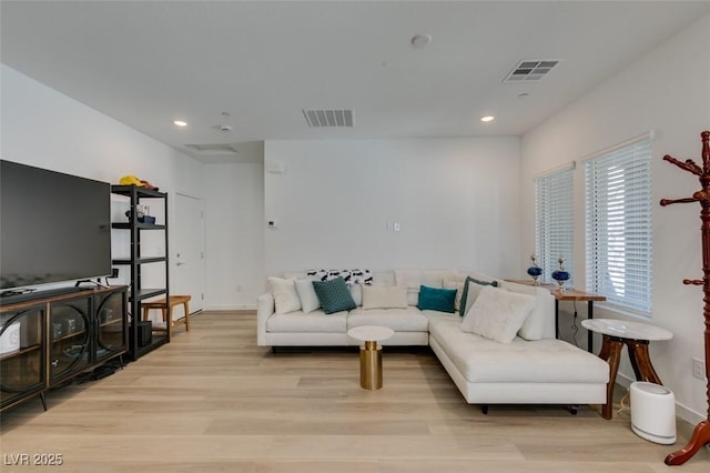 living room featuring light wood-type flooring