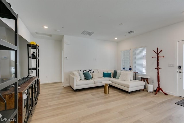 living room with light wood-type flooring