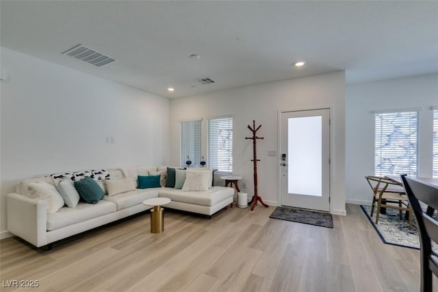 living room featuring light wood-type flooring