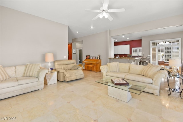 living room with ceiling fan