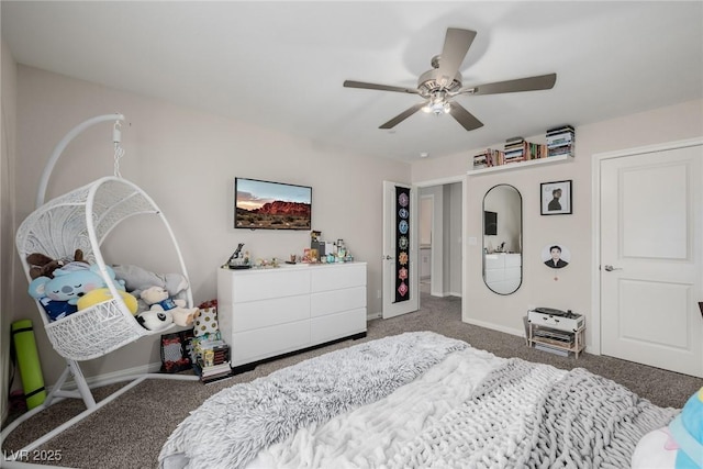 bedroom with carpet floors and ceiling fan