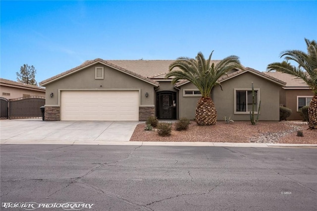 single story home with a garage