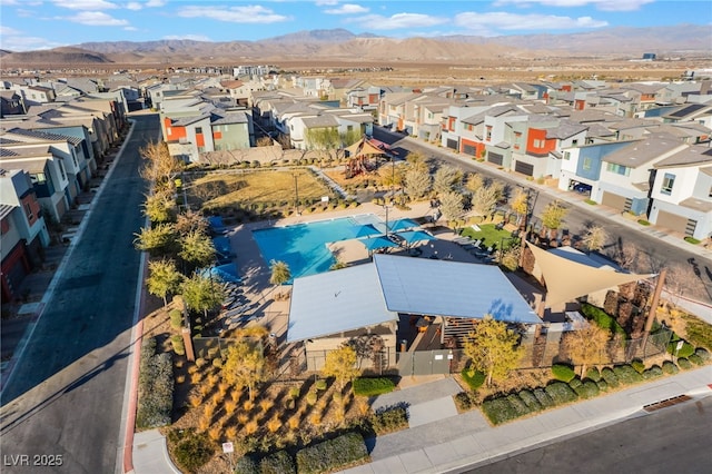 bird's eye view with a mountain view